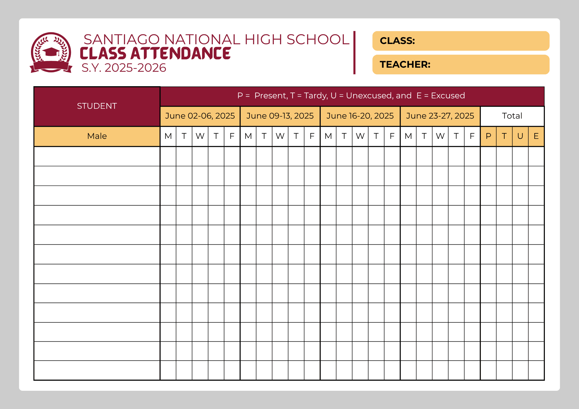 Class Attendance For Beginner Teachers/ Adviser inside National School Attendance 2026