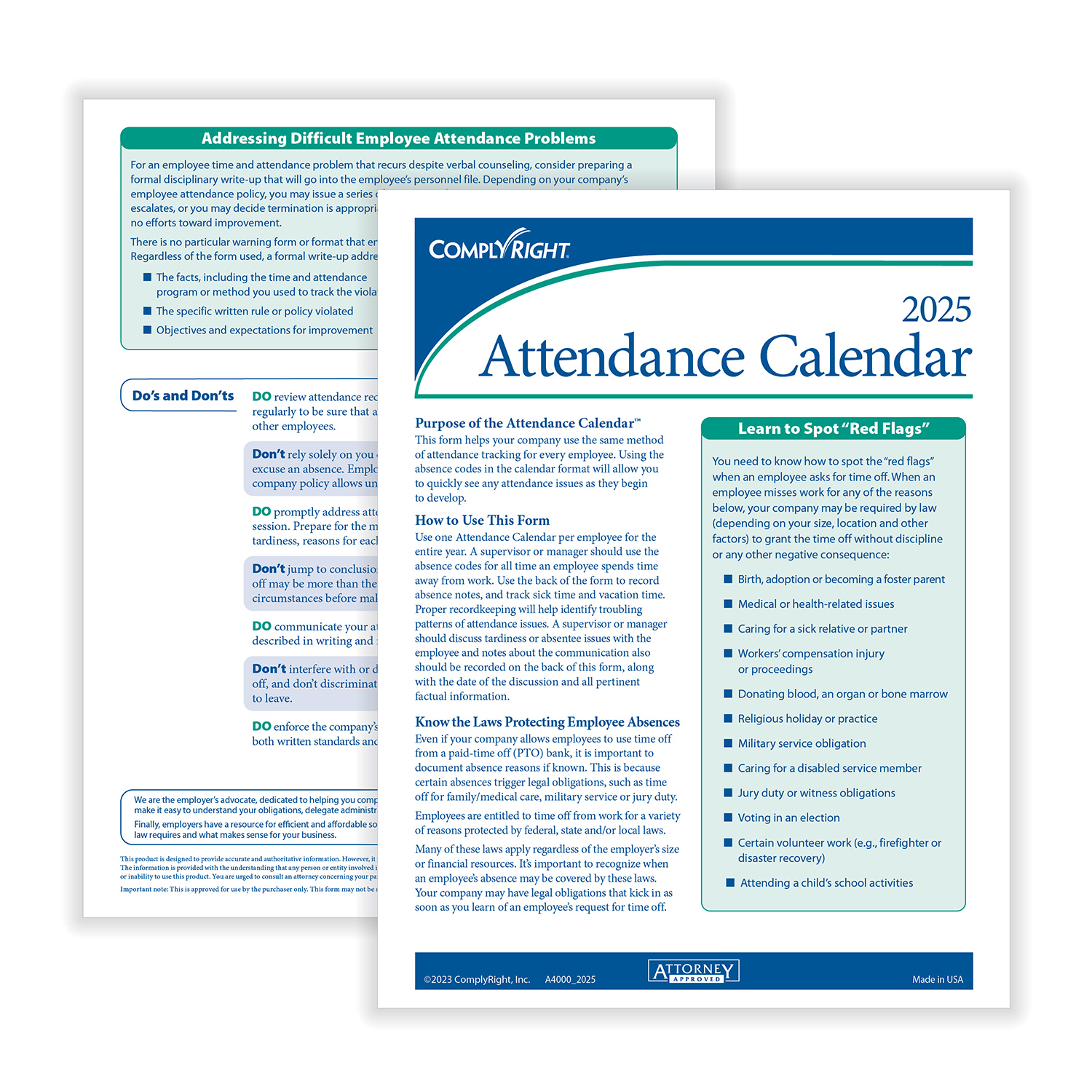 Complyright 2026 Attendance Calendar Set, 50 Forms/Pack (A1411W16Pk50 intended for Complyright Attendance Calendar 2026