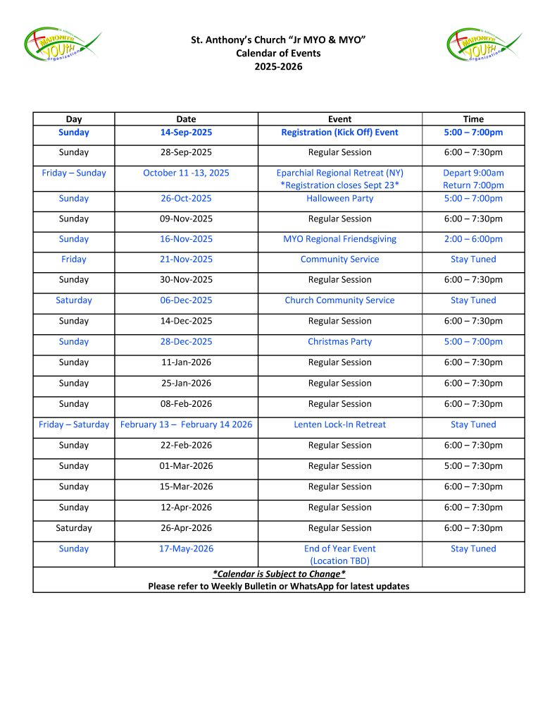 Events – St Anthony Maronite Church inside Maronite Liturgical Calendar 2026