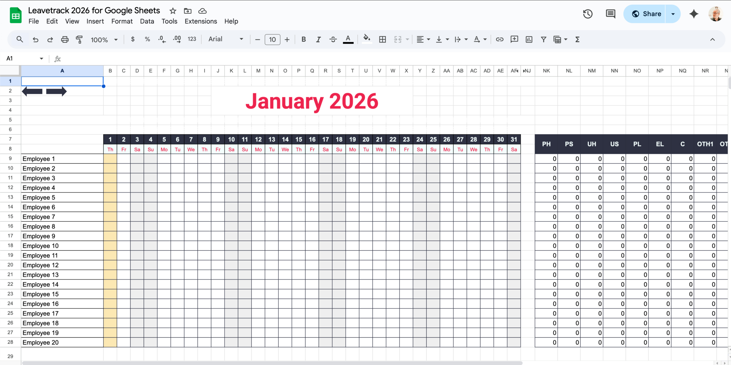 Free 2026 Excel And Google Sheets Holiday Planner - Employee Leave for Absence Calendar 2026 Free Download