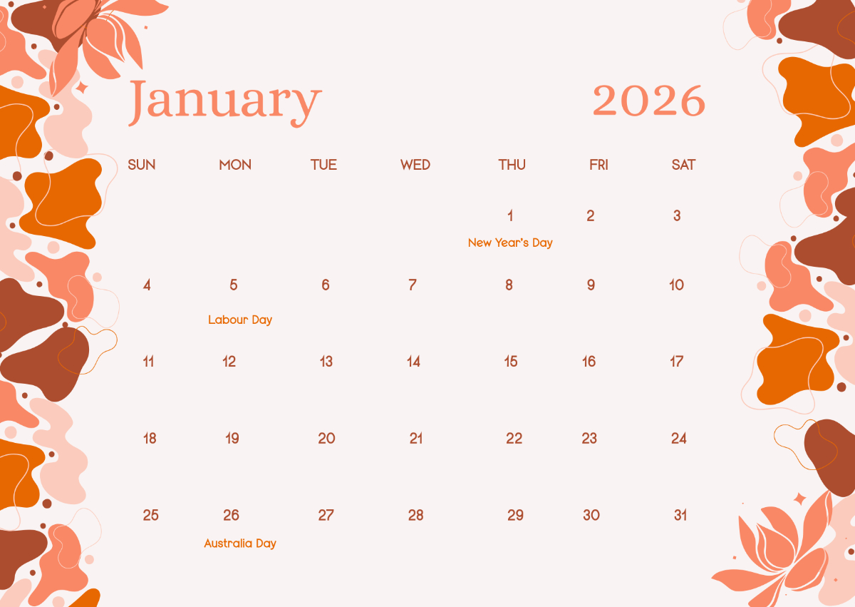 Free Aesthetic January 2026 Australia Calendar Template To Edit Online inside Calendar For January 2026 Australia
