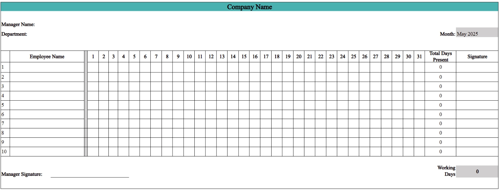 Free Employee Attendance Calendar Templates 2025 regarding 2026 Employee Attendance Calendar Printable Free