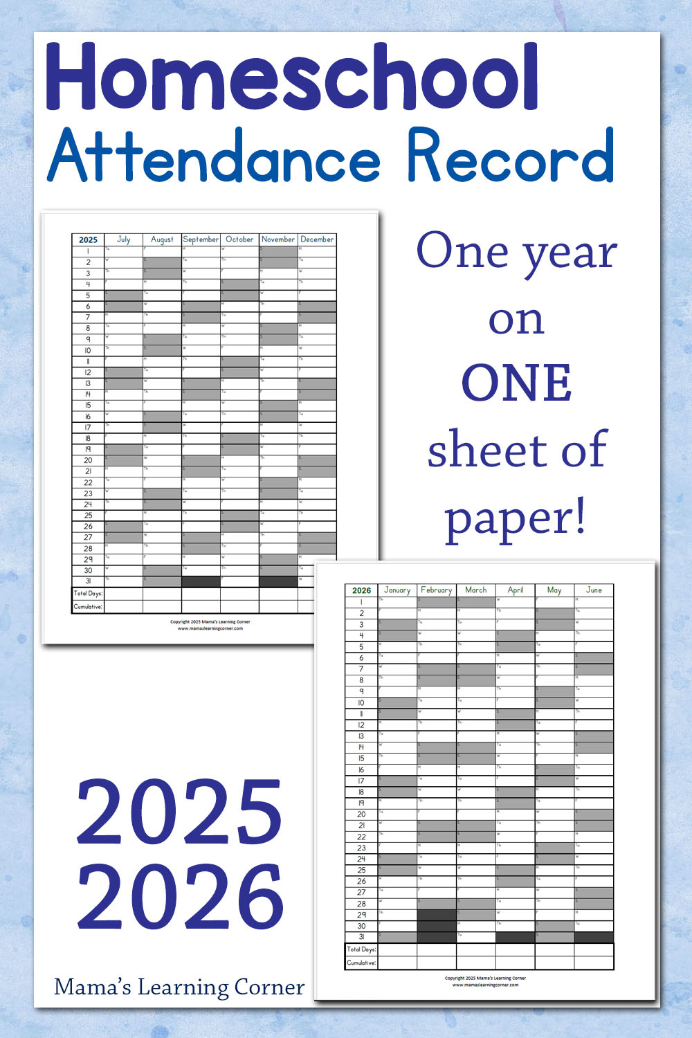 Free Homeschool Attendance Record For 2025–2026 - Mamas Learning for Free Attendance Calendar 2026