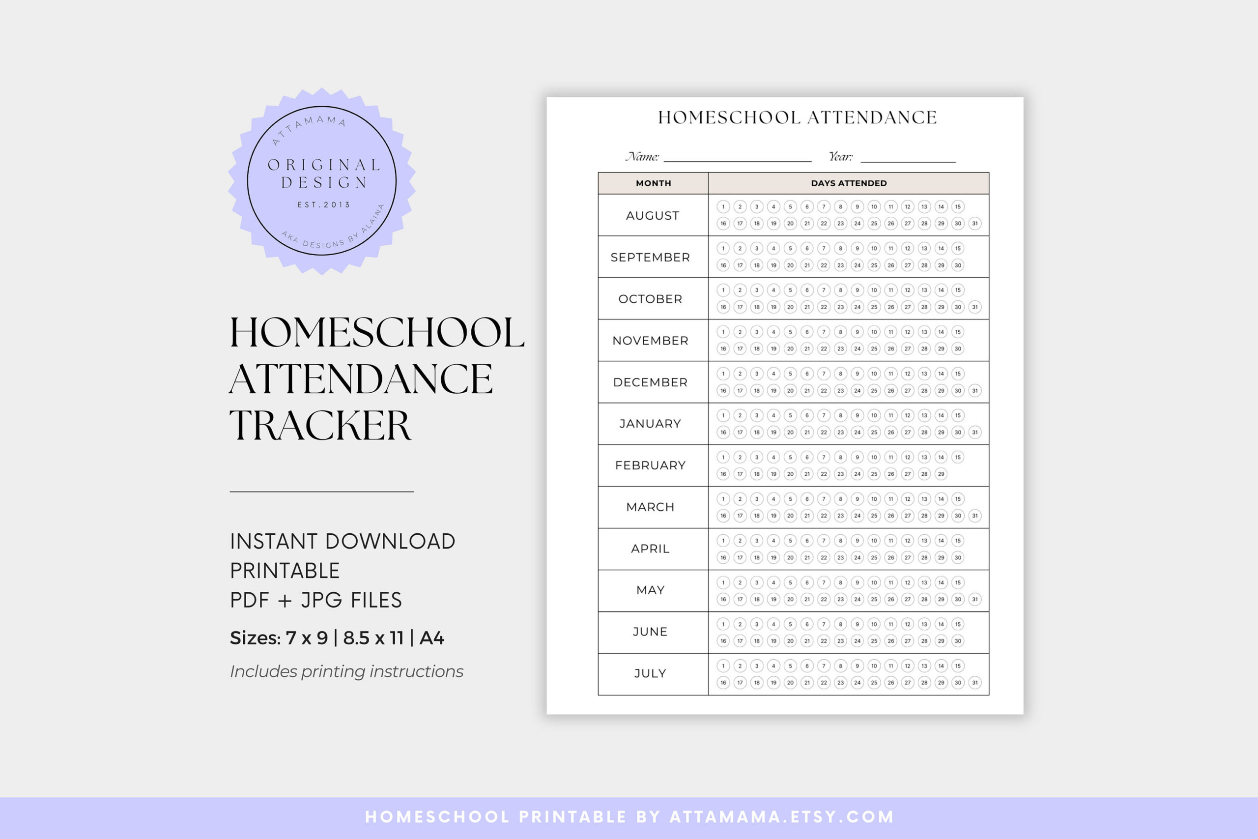 Homeschool Attendance Tracker Printable: Minimalist Design (Pdf with regard to Homeschool Attendance Calendar 2026 - 2027