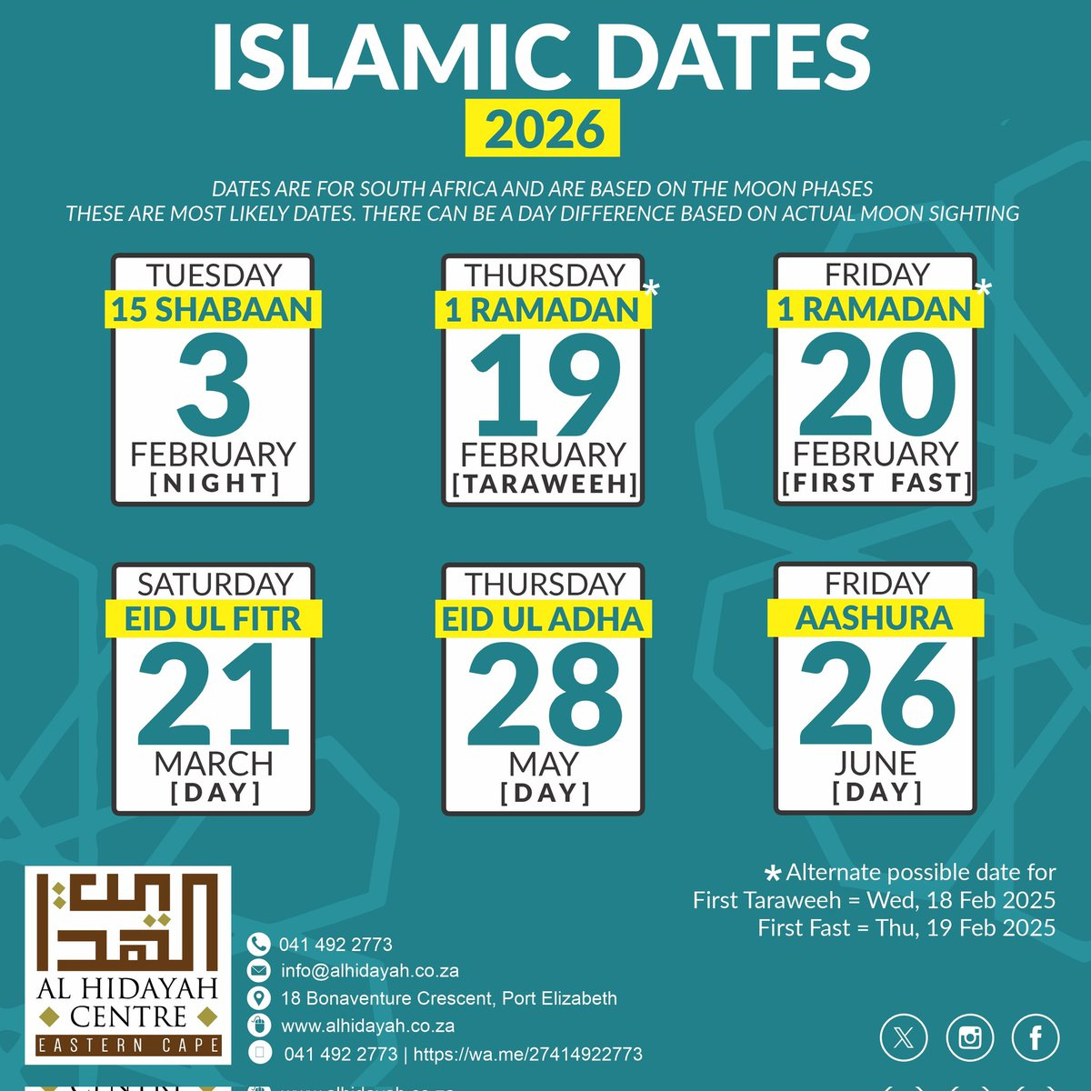 Islamic Focus (@Islamicfocus) / Posts / X inside Islamic Calendar 2026 Cape Town