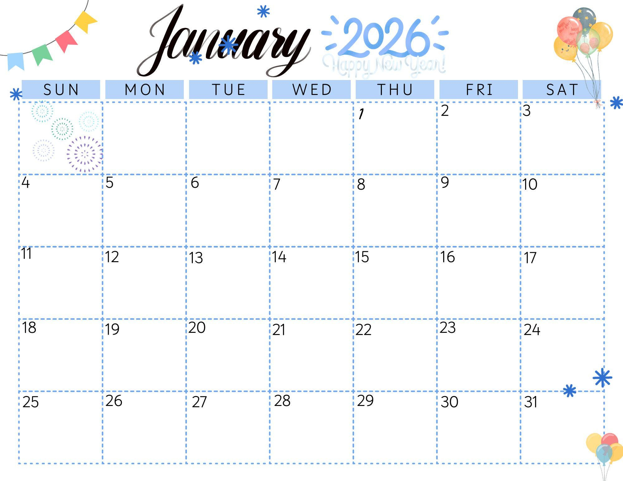 January 2026 Calendar (Digital, Printable) - Etsy Australia inside Calendar For January 2026 Australia