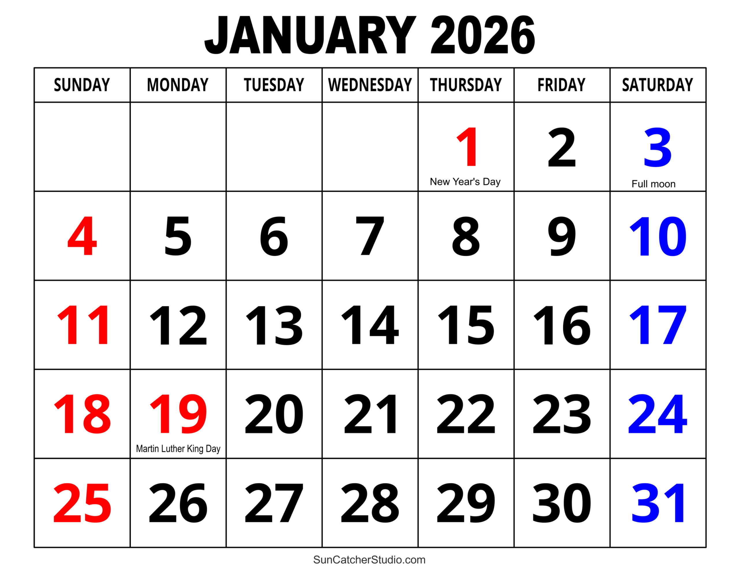 January 2026 Calendar (Free Printable) – Free Printables regarding Calendar For January 2026