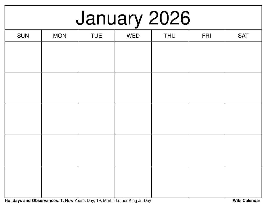 January 2026 Calendar - Printable Templates &amp;amp; More pertaining to January 2026 Calendar Blank Printable