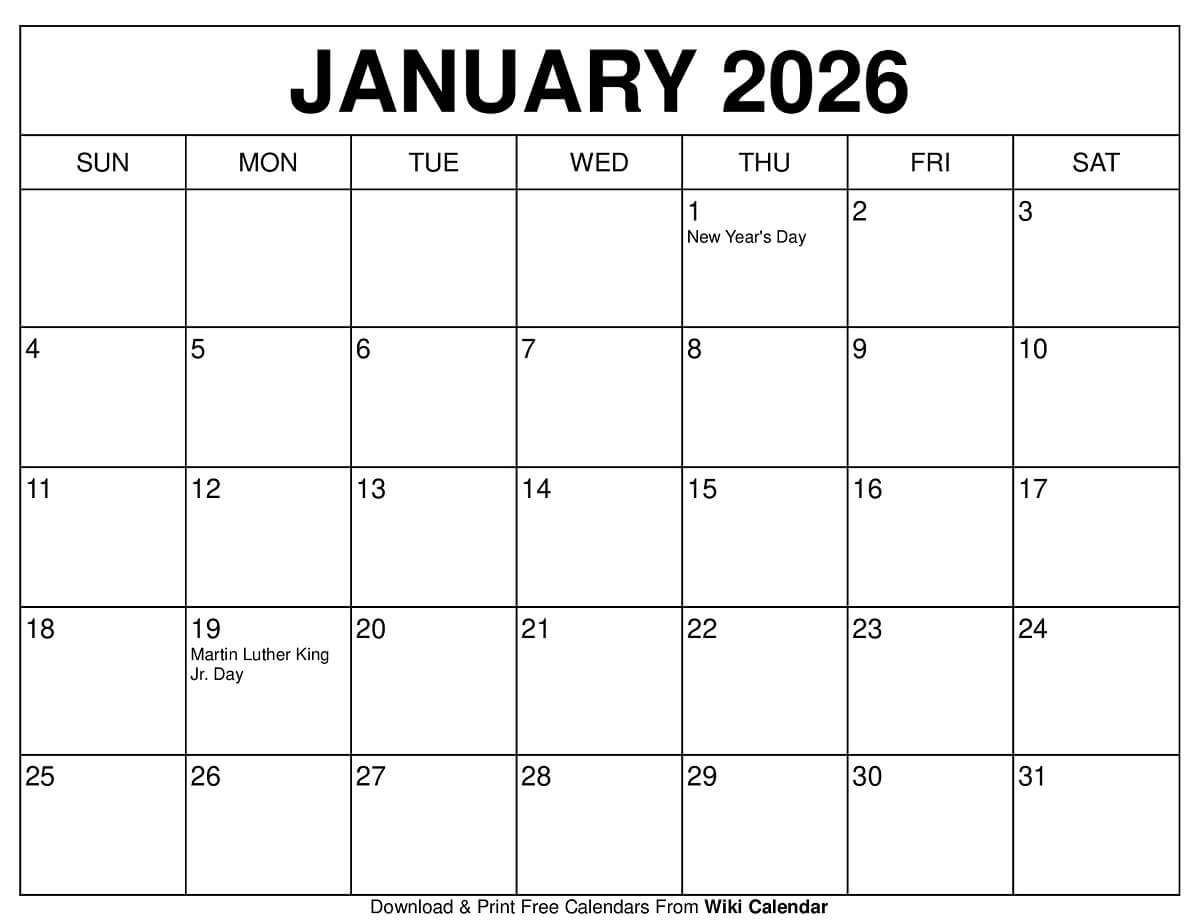 January 2026 Calendar - Printable Templates &amp;amp; More pertaining to January 2026 Printable Calendar Wiki