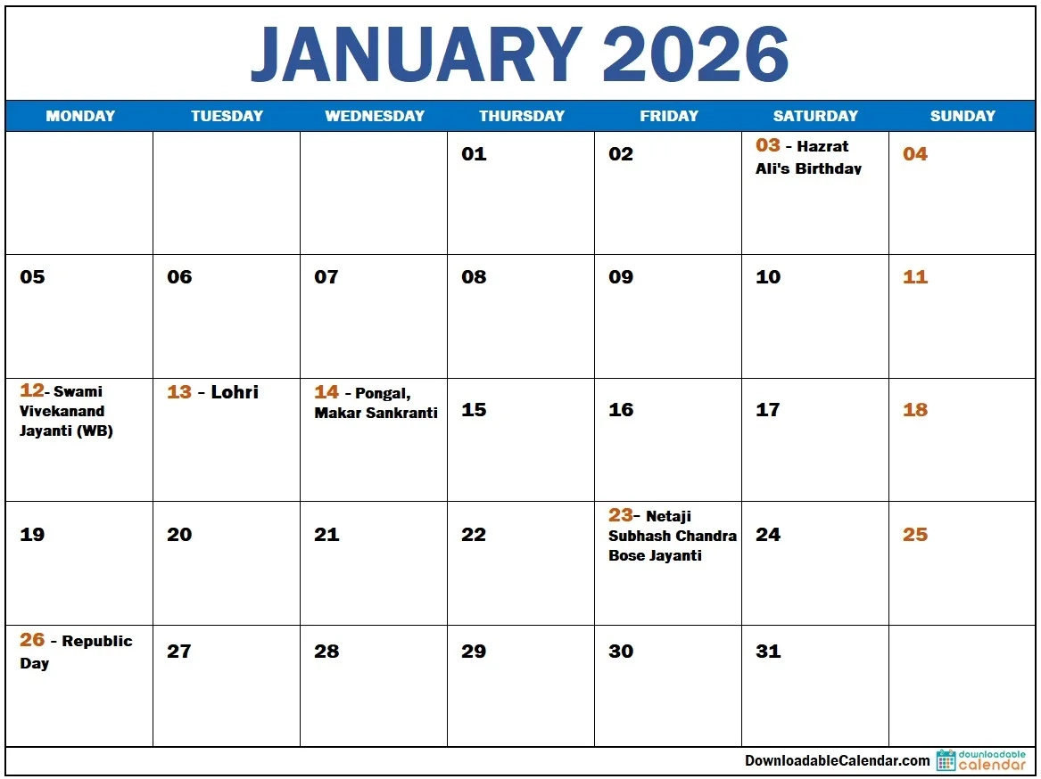 January 2026 Calendar: Transform Your Plans Into Success with regard to January 2026 Calendar with Indian Holidays Printable