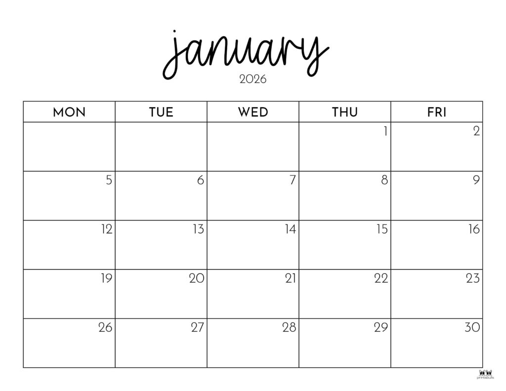 January 2026 Calendars - 123 Free Printables | Printabulls in January 2026 Calendar Printable Coloring Pages