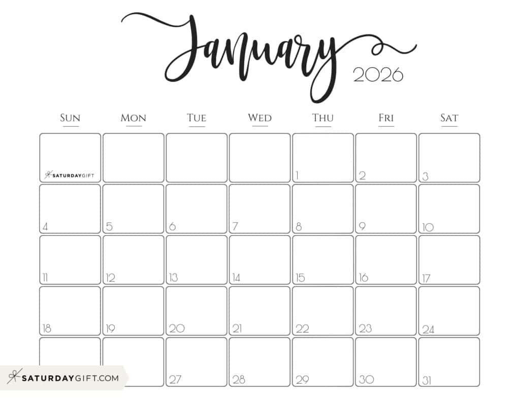 January 2026 Calendars - 23 Cute Free Printable Pdfssaturdaygift with Free Printable Calendar 2026 January