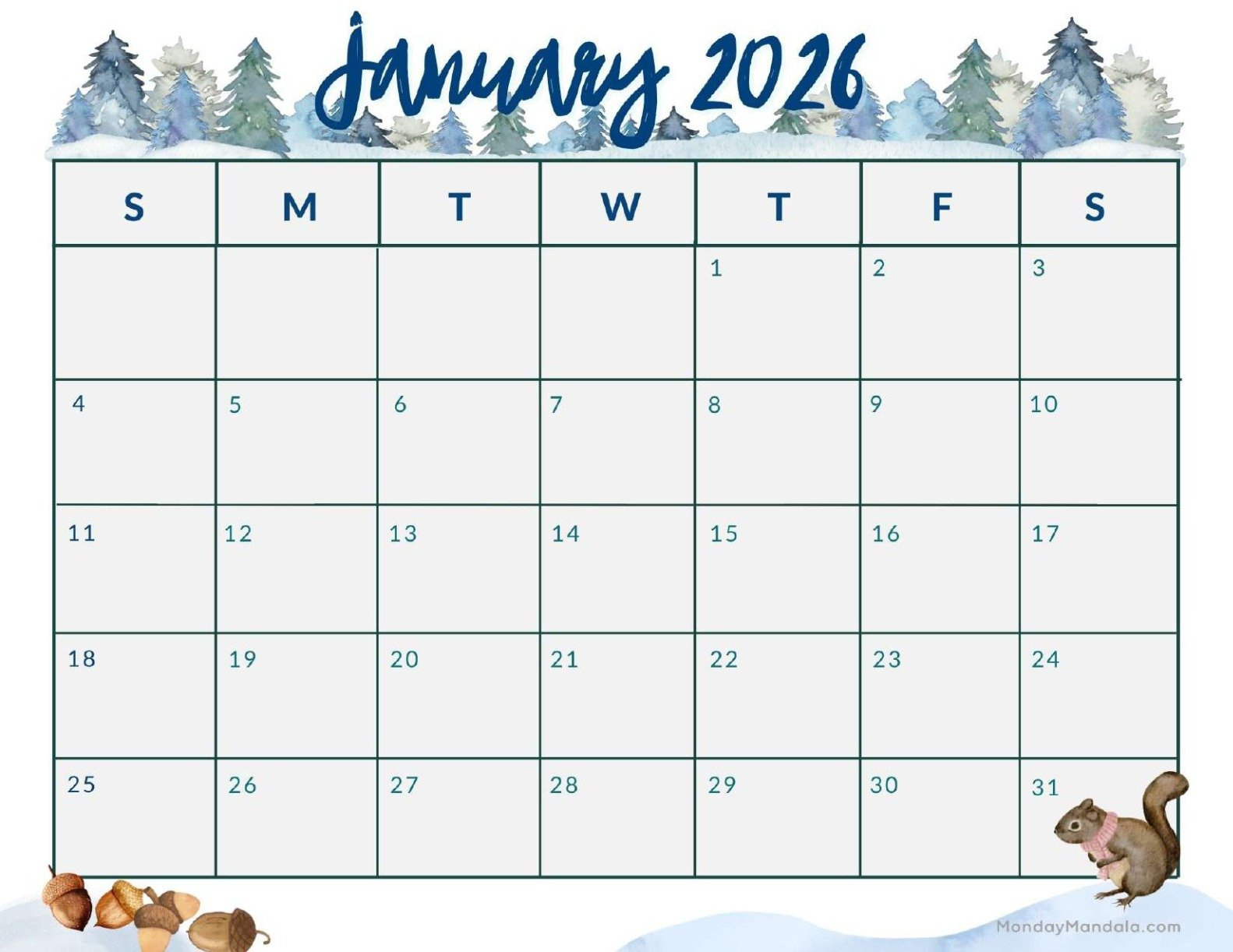 January 2026 Calendars (Free Pdf Printables) pertaining to Free Printable 2026 Coloring Pages Calendar January
