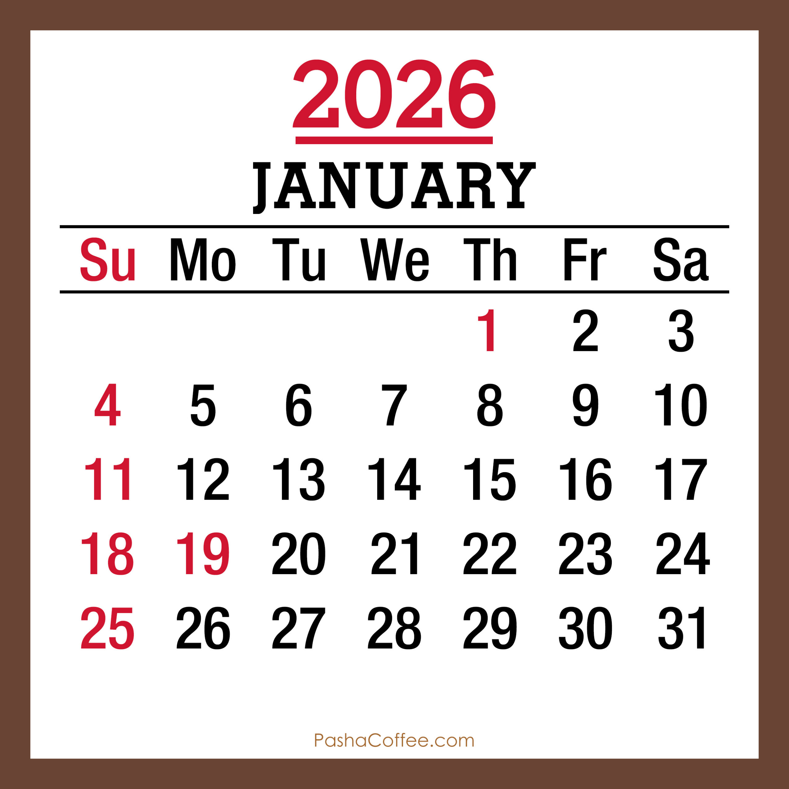 January 2026 Monthly Calendar With Holidays, Printable Free within Calendar For January 2026 with Holidays