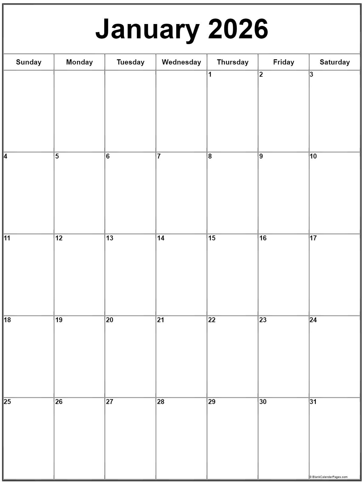 January 2026 Vertical Calendar | Portrait inside January 2026 Calendar Printable Vertical