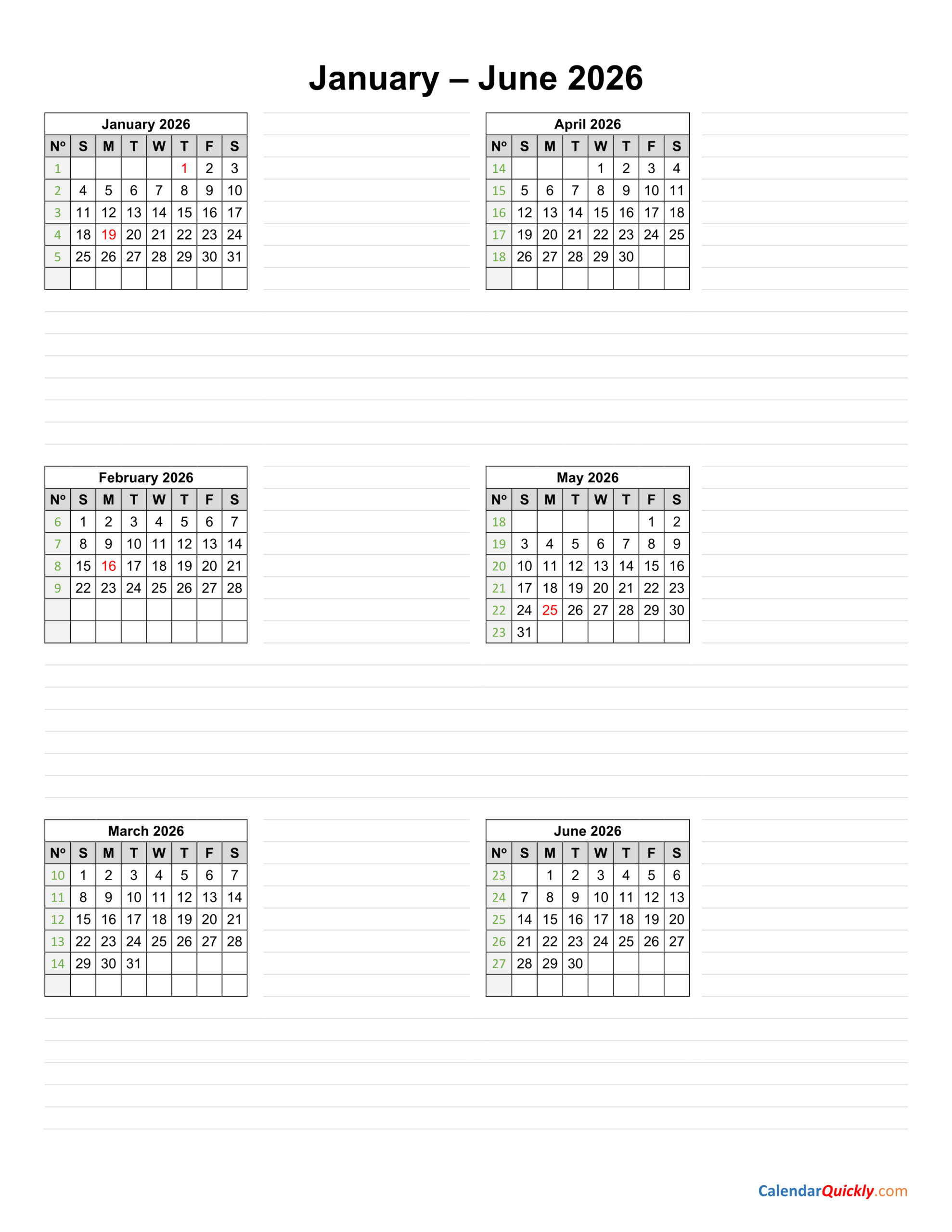 January To June 2026 Calendar Vertical | Calendar Quickly throughout January To June 2026 Calendar Printable