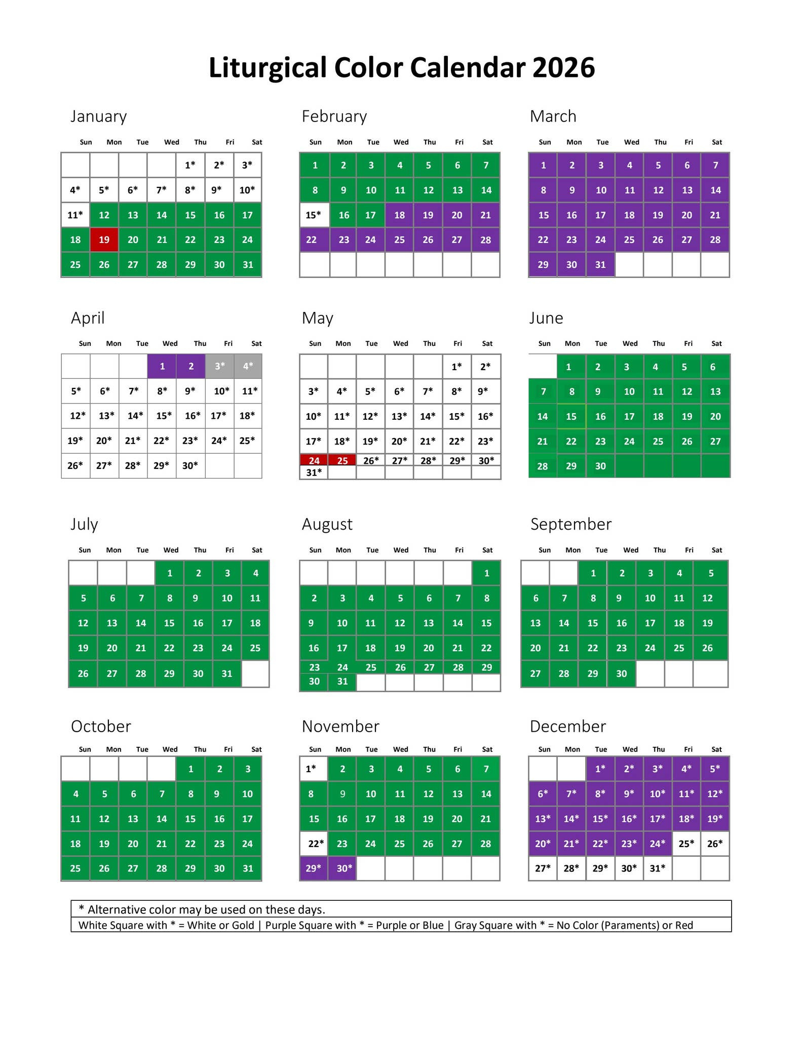 Liturgical Color Calendar 2026United Methodist Publishing for Liturgical Color Calendar 2026