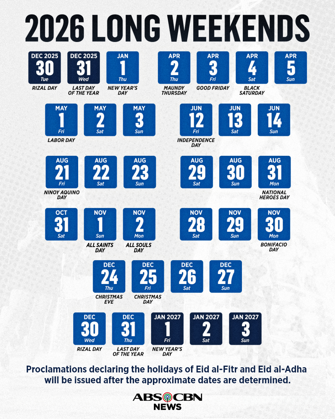 Look: 2026 Long Weekends : R/Phtravel in Number Of Weekends In 2026