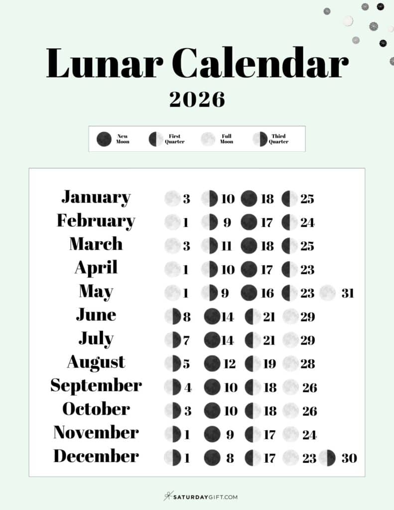 Lunar Calendar 2026 - 12 Moon Phase Calendar Printables intended for New Moon And Full Moon Calendar 2026