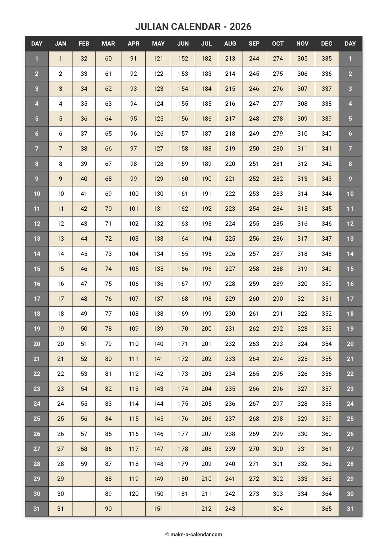 Make A Calendar | Linktree in Julian Day Calendar 2026