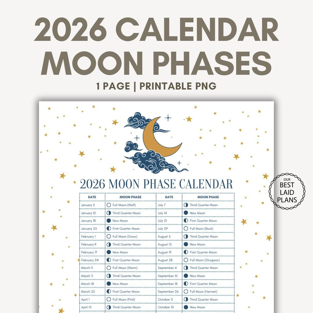 Moon Phase Calendar 2026 Printable, Lunar Cycle Calendar 2026 inside Moon Phase Calendar 2026 Printable