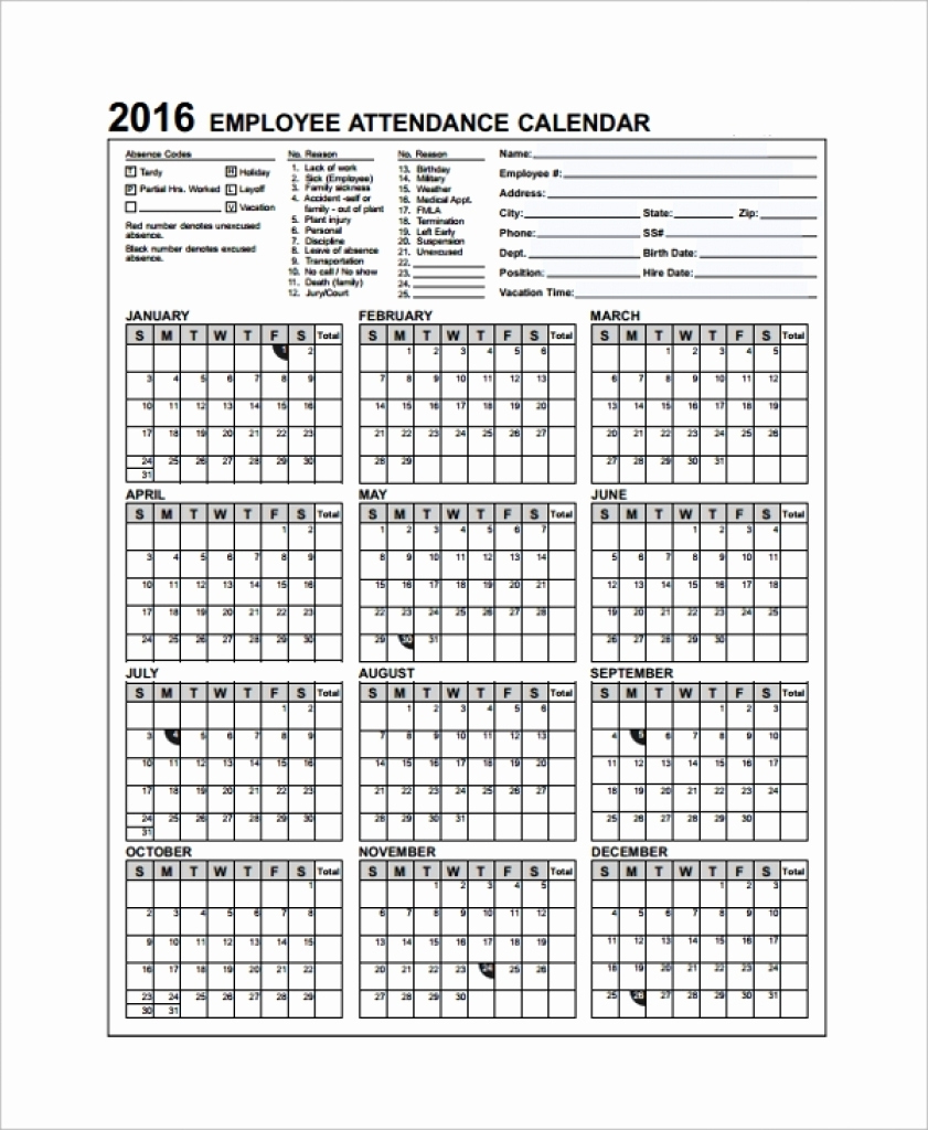 Printable 2025 Calendar 2026 Attendance Calendar Card Stock Paper with PPE 2026 Employee Attendance Calendar
