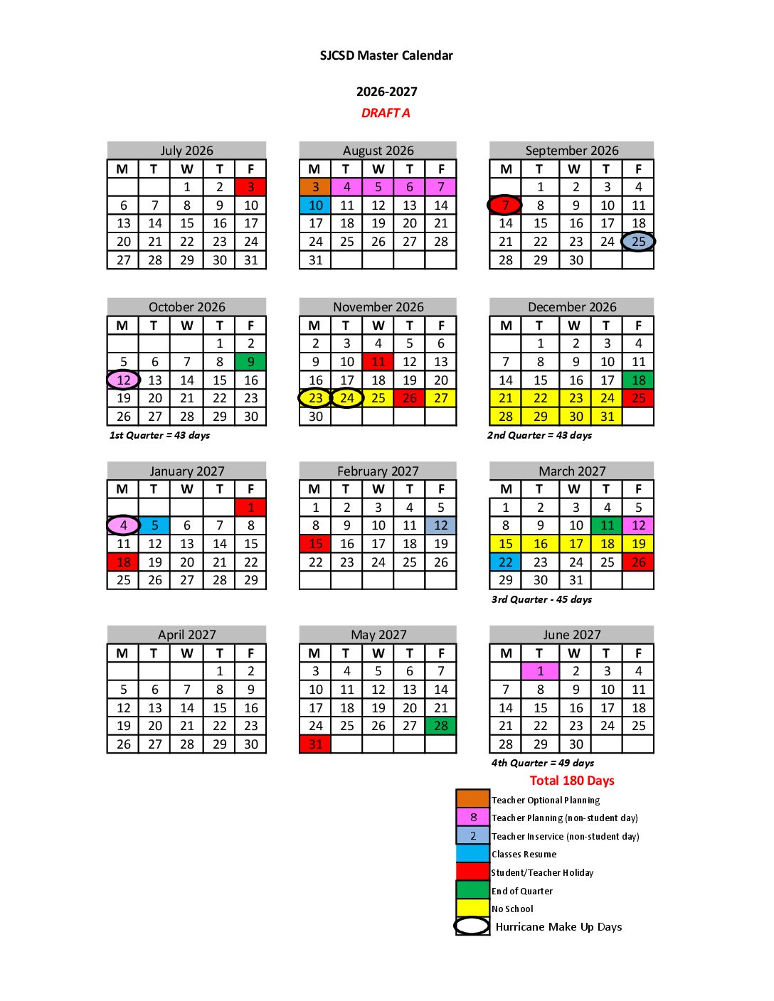 Proposed Calendars 2026-2028 – St. Johns County School District throughout Hhh School Calendar 2026 - 2027